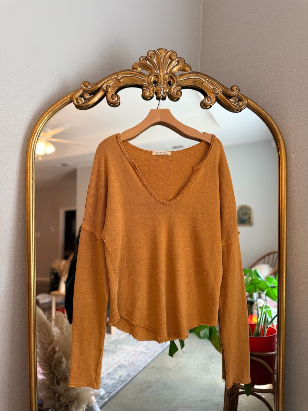 Free people mustard v neck long sleeve top large